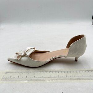 XYD Ivory D'Orsay Kitten Heel Bridal Bowknot Pumps Elegant Pointed Toe Shoes